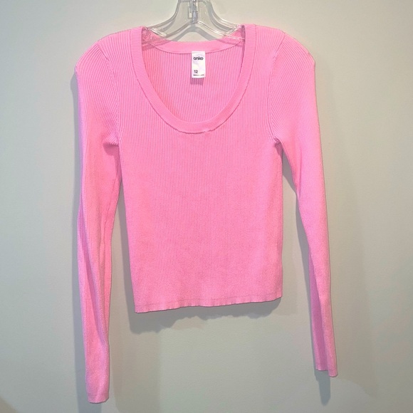 Cropped Scoop-Neck Long Sleeve in Sweet Pink - Picture 1 of 2